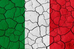 Flag of Italy over cracked background